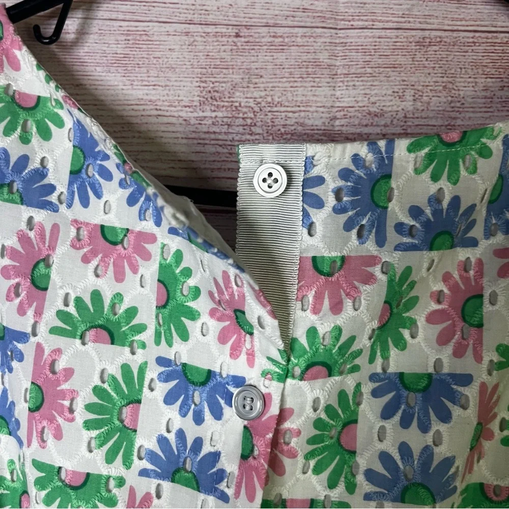 Talbots Floral MultiColor Eyelet Tank Top‎ Side Medium